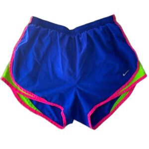 Nike Blue Electric Pink & Green Trim Dri-Fit Athletic Lined Running Shorts Small